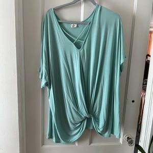 3XL oversize Tunic tie knot front style top, very light teal color.